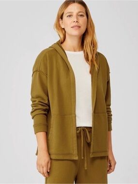 Eileen Fisher Organic Terry Cotton  Mustard Ochre Hoodie Jacket